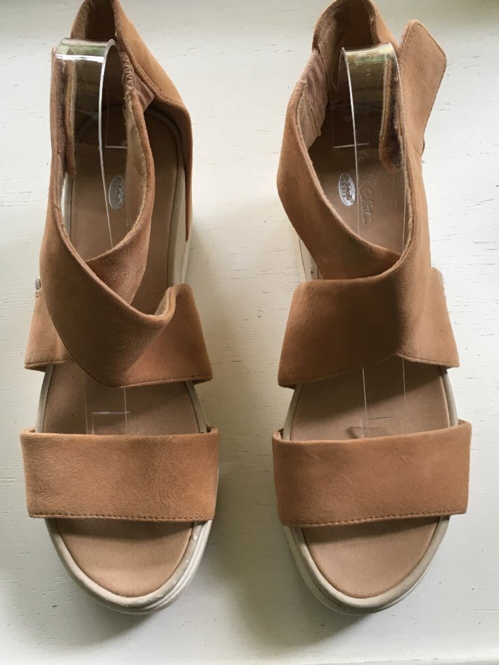 Dr. Scholl's Scout High Wedge Sandals Beige Tan Platform Size 10